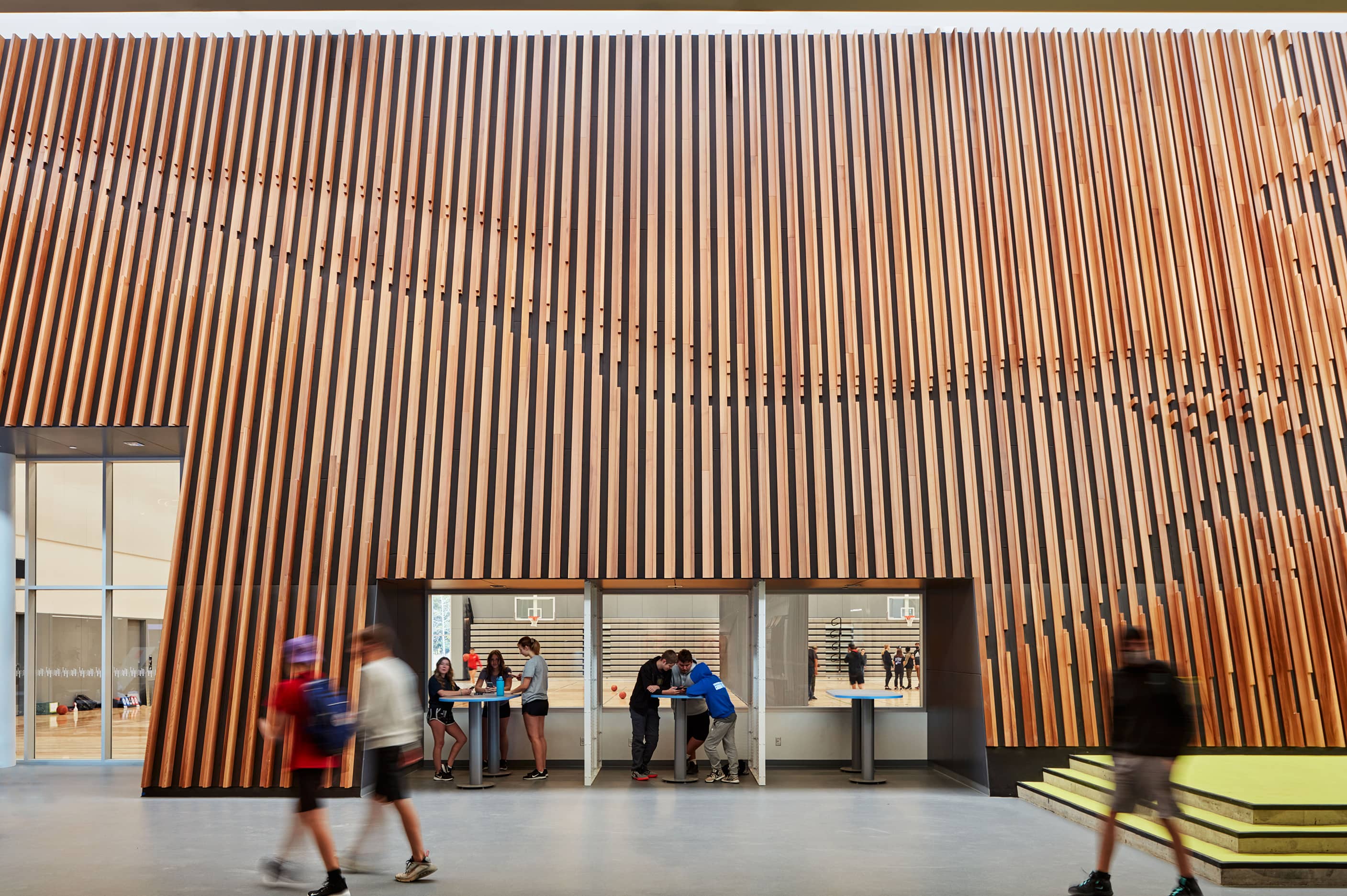 bbp shas ti kelly road secondary atrium wood feature wall